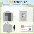 PIPLEO 6x4 FT Resin Outdoor Storage Shed with Floor, Plastic Garden Storage Shed with Lockable Door & Vent, All Weather Versatile Tool Shed for Backyard, Patio, Lawn, Cloud Gray