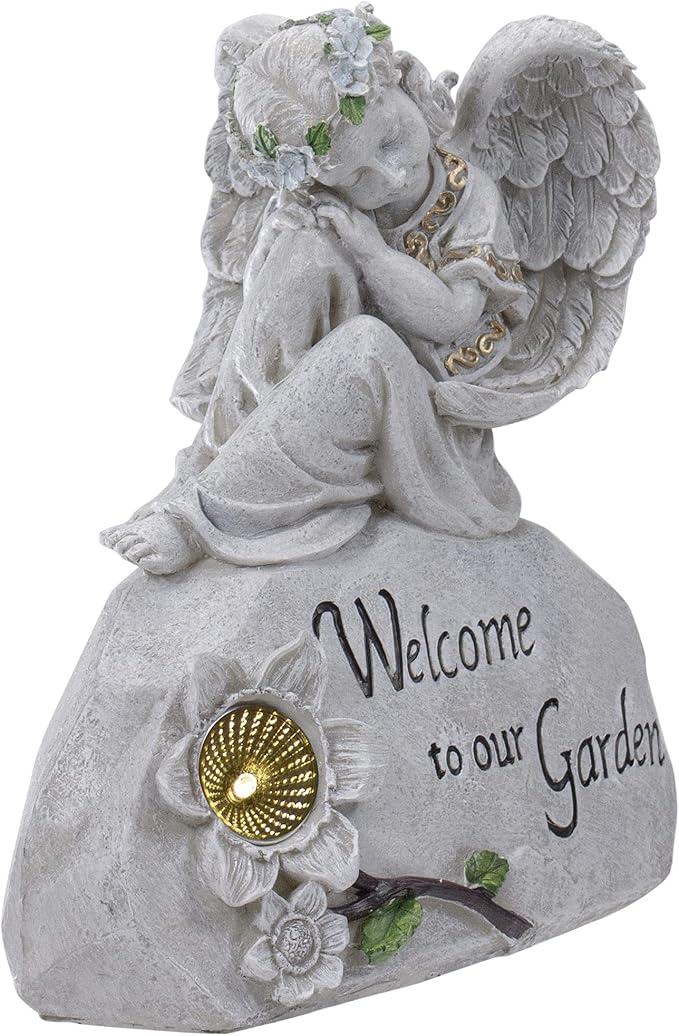 Northlight 10" Religious Peaceful Angel "Welcome To Our Garden" Solar Powered Outdoor Patio Statue