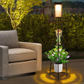 Aialun Solar Floor Lamps Outdoor with USB Charging, 45.67 Inch Tall Double Plant Stand Outside Floor Lamps, Warm & White 3 Modes Standing Decor Lights for Patio, Porch, Deck, Yard, Garden, 1 Pack