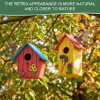 DoubleFill 2 Pcs Birdhouses for Outdoor Hanging Yard Outside Wooden Birdhouse Hand Painted Bird Box for Bird Lovers Bluebird Tree Garden Decor Decorative Birdhouse(Red,Yellow,Wooden Roof)