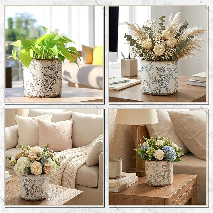 Potchen Indoor Ceramic Plant Pots with Drainage Hole 5 Inch Chinese Glaze Ice Crack Flower Pot Vintage Succulent Pots Porcelain Decorative Planter for Plants Herb Home Decor(Grey,Retro Style)