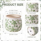DREAMLOOM Vintage Ceramic Planter for Indoor Plants,6.1" Ice Crack Cottage Scroll Vase Tuscan Decor Flower Pots with Drainage Holes Home Kitchen Farmhouse Antique Decorative Gift (Green-Round)
