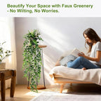 2 Pcs Faux Eucalyptus Vine Ivy Vine Artificial Hanging Plant Faux Plant Fake Potted Greenery for Wall Living Room Home Shelf Office Bathroom Outdoor Indoor Decor (Type 2)