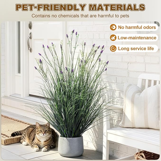 Lifelike Fake Lavender Faux Plastic plantas Synthetic Pampas Grass Indoor Outdoor Realistic Floor Plants Artificial Tall Grass Plant for Home Office Wedding Patio Front Decor Housewarming Gift
