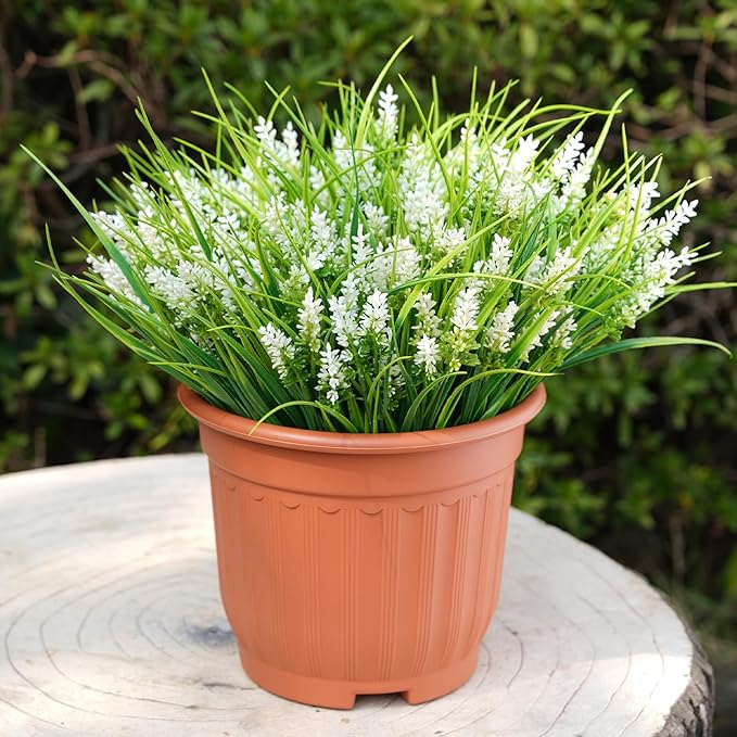 20 Bundles Artificial Plants Outdoor, UV Resistant Fake Flowers， Realistic Faux Lavender Shrubs for Porch Garden Window Box Home Decoration (White)