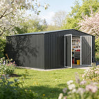 14 x 12FT Sheds & Outdoor Storage, Dark Grey Metal Waterproof Storage Shed with Door and Lock Outdoor Shed,All-Weather Shelter for Bike, Gardening Tools, Lawn Mowers