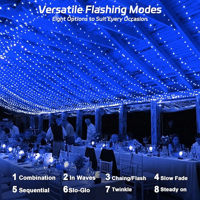 Solar Fairy Lights Blue Outdoor Waterproof,16.4ft 50LED Solar String Lights Blue for Outside 8 Modes 2 Packs for Patio Backyard Garden Deorations Blue