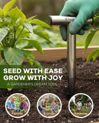 Stainless Steel Hand Dibber with Depth Markings & T-Handle, Rust-Resistant Bulb Planter Tool for Seeds, Seedlings & Bulbs – Ergonomic Design for Garden & Lawn