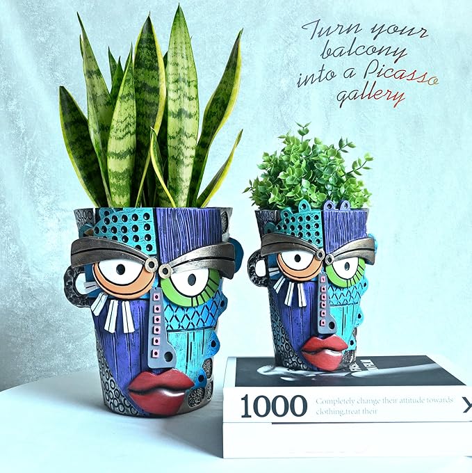 Midogaigai Abstract Face Planter Pots for Plants,Hand-Painted Colorful Flower Pots with Drainage,Indoor Outdoor Garden Decor Gift(Eclectic,Small)
