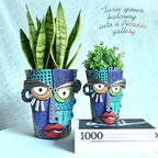 Midogaigai Abstract Face Planter Pots for Plants,Hand-Painted Colorful Flower Pots with Drainage,Indoor Outdoor Garden Decor Gift(Eclectic,Small)