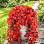 ATTGREAT Artificial Bougainvillea for Outdoors Faux Plants UV Resistant Flowers Fake Plastic Plants Realistic Silk Flowers for Porch Planter Garden Outside Hanging Decoration, 2Pcs (Red)