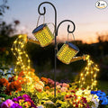 Solar Lights Outdoor Decorative, 2 Pack Metal Watering Can Lights Outdoor Waterproof, Small Patio Light Yard Lawn Pathway Decor, Gardening Gifts for Women Mom Grandma