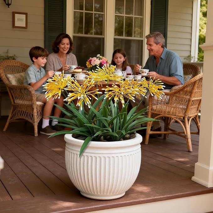 Fake Plants Outdoor with Flowers Artificial Large Plastic Faux Flower 8 Bundles 18.9 in Spring Summer Decoration for Patio Front Porch Platers Decor Outside