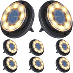 Flacchi Solar Lights Outdoor Waterproof - 2-in-1 Solar Powered Ground Lights Outdoor Solar Disk Light Landscape Light for Deck Step Patio Yard Pathway Walkway Driveway Garden (Warm White, 8 Pack)