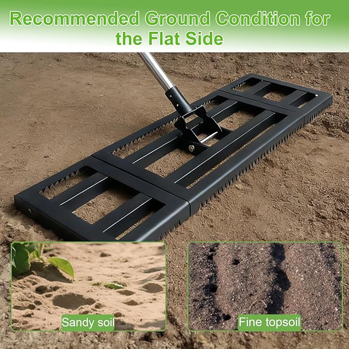 Lawn Leveling Rake 30"X 10" for Soil, Gravel Leveling Rake Heavy Duty with Adjustable Long Handle, Garden Level Rake with Tines for Yard, Landscape, Leveling Sand, Grass, Dirt, Ergonomic & Durable