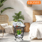 Outdoor Side Table Round Small Mosaic Patio Accent Indoor End Plant Coffee Tea Table for Yard Patio Porch Garden Living Room, Bedroom(Butterfly B Style,18 Inch)