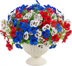 36 Pcs Artificial Fake Pansy Flowers for Outdoor, UV Resistant Faux Silk Pansies Patriotic Flowers for Outside for Planter Front Door Porch Patio Window 4th of July Home Decor(36, Red, White, Blue)