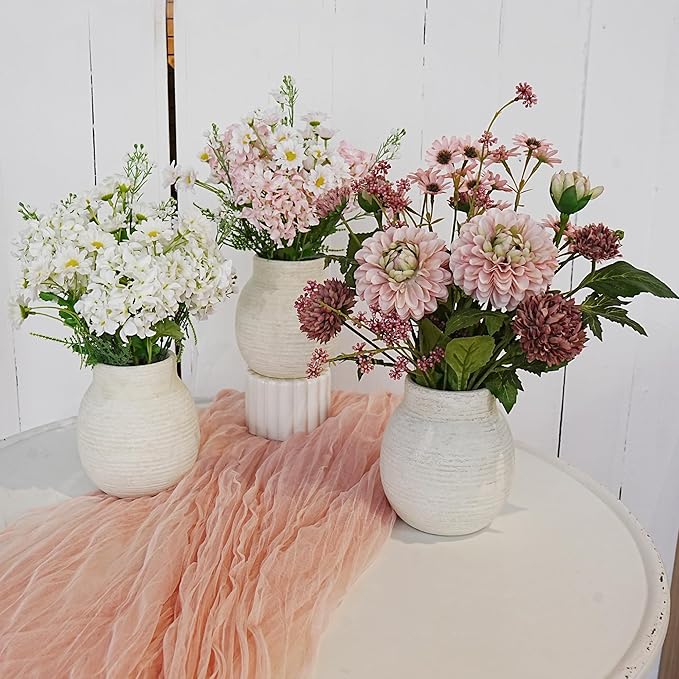 Jahe Faux Hydrangea Flowers Fenterpieces for Tables, Hydrangea Artificial Flowers Mixed Potted Plant, Fake Daisy Mixed Bouquet with Pot, Living Room, Bathroom, Balcony, Light Pink