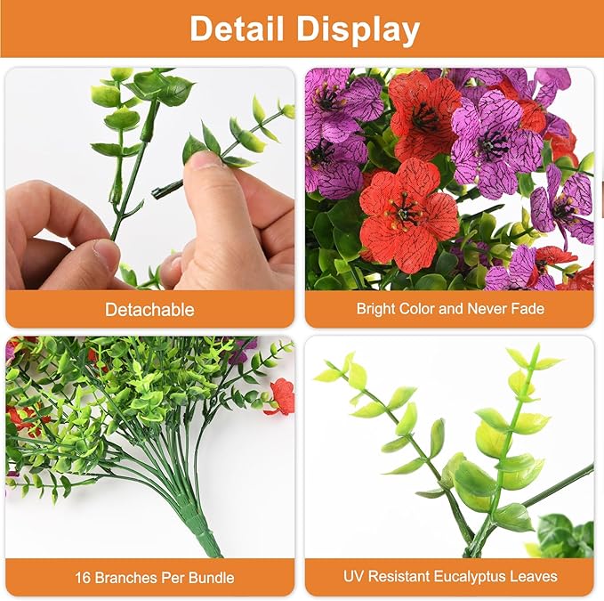 Artificial Hanging Flowers for Outdoors, 2 Pcs Fake Hanging Plant Spring Summer Decor, UV Resistant No Fade Faux Silk Daisy Flower for Planter Front Door Porch Patio Yard Garden(Red Purple)