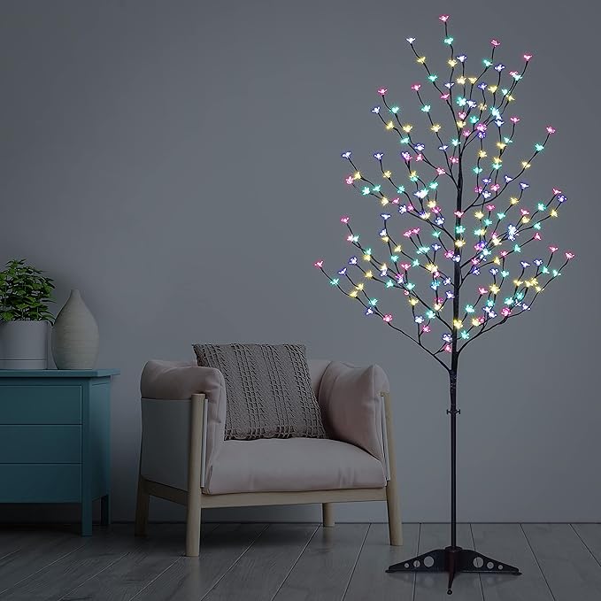 Lightshare Set of 3 LED Cherry Blossom Trees, 4FT 5FT and 6FT Lighted Artificial Trees Multicolor with Remote Contrl for Decoration Inside and Outside, Home Patio Wedding Festival Christmas Decor
