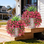 Homsunny Artificial Fake Hanging Flowers Plants for Outdoor Outside Decoration, Faux Silk Daisy Flower Realistic UV Resistant for Front Porch Patio Balcony Garden Yard Indoor Planter Home Decor(Pink)