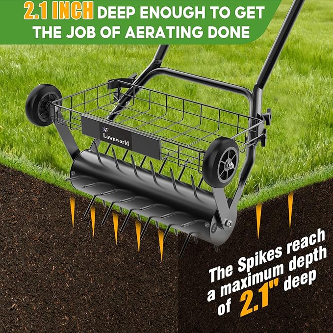 Lawn Aerator Tool, Heavy Duty Manual Lawn Aerators with Dual Weight Up to 100 lbs, Yard Aerator Lawn Tool with 39 Spikes, Grass Aerator for Lawn Care