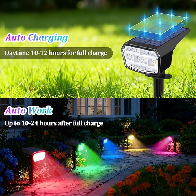 Sucolite 6-Pack Solar Spot Lights Outdoor Waterproof IP65, 9 Lighting Modes 2-in-1 Solar Landscape Spotlights for Yard, 59 LED Solar Powered Wall Lights for Garden Pathway Driveway Walkway, Multicolor