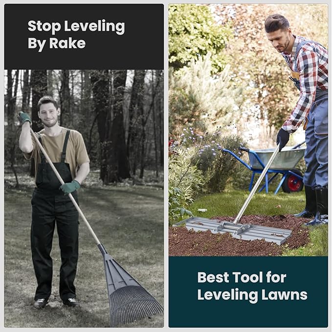 Lawn Leveling Rake 30x10 inch, (Professional-Grade) Lawn Leveler Tool with Stainless Steel Handle Rakes for Lawns Heavy Duty Landscape Rake for Backyard, Garden, Golf Course, Farm, Pasture