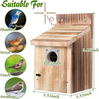 Dreyoo Cedar Bluebird Houses for Outside, 1-1/2” Entrance Hole Wooden Bird Houses with Metal Predator Guard, Secure Latch, Fledgling Grooves, Air Vents(Dark Wood)