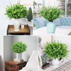 24 Bundles Greenery Artificial Plants Outdoors, Eucalyptus Stems UV Resistant Fake Foliage Plants Faux Boxwood Shrubs Indoor Decorations Artificial Flowers for Garden Pot Porch Fence Hanging Planter