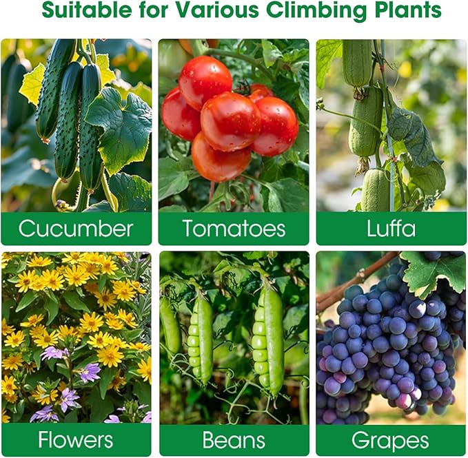 Cucumber Trellis for Raised Bed and Garden, 47" H x 63" W U-Shaped Metal Garden Trellis for Climbing Plants with Nylon Netting, Vegetable Support Frame