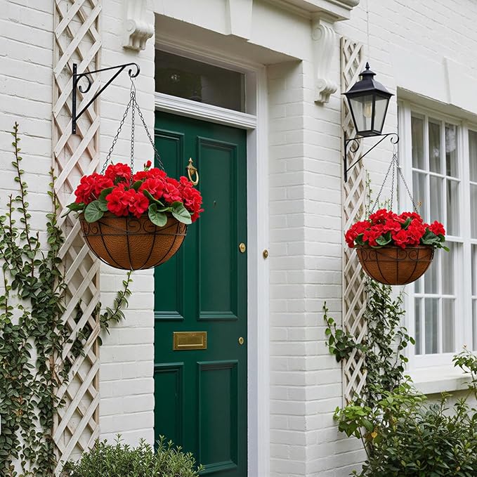CEWOR 12 Bundles Artificial Geranium Flowers for Outdoor Indoor, Fake Silk Geranium Red Flowers, Faux Flower for Valentine's Day Decor Garden Front Door Porch Planter Patio Home Decor