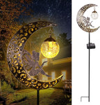 Solar Garden Lights Outdoor Decor,Moon Fairy Crackle Glass Lights,Waterproof Warm White LED Metal Stake Ornament,for Walkway Backyard Patio Lawn Pathway Decorations-Unique Gift Ideas for Gardening