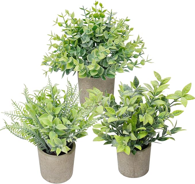 3 Pcs Fake Plant Set, Mini Artificial Potted Greenery, Small Faux Plants Decorative Accents for Home Office Desk Shelf Table Indoor Room Decoration