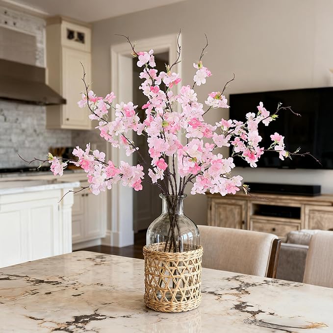 INXUGAO 12 PCS Faux Cherry Blossom Branches Décor 22.83 Inch Fake Artificial Cherry Flowers for Home Indoor Decoration Vase Arrangement Table Living Room Bedroom Spring Decor