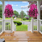 Sggvecsy Artificial Fake Hanging Flowers Plants for Outdoor Outside Spring Summer Decoration 2PCS Faux Silk UV Resistant Realistic Morning Glory Trailing Vines for Home Porch Patio Balcony(Purple red)