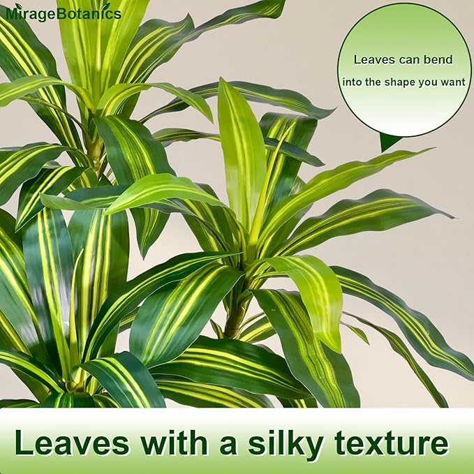 Artificial Dracaena Tree 7FT Tall Fake Plant with WhitePlanter - Realistic Faux Dragon Tree with Tall Planter - Indoor Floor Plant for Home, Office,Mall, Living Room, Bedroom Decor