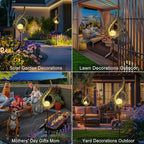 Outdoor Garden Gifts Solar Lights Stake Waterproof, Mothers Day Gifts Mom, Crackle Glass Metal Flower LED Yard Art Ornaments Lights for Pathway, Lawn or Courtyard, Birthday Gifts Women (Bronze)