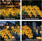 Solar Sunflower Lights Outdoor, 4 Pack with 92 Lifelike Petals, Waterproof 360 Bright LED Fall Decor for Garden, Patio, Flowerbed, Yard - Gift for Mom