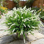 Yimingjin 12 Bundles Artificial Grass Fake Plants，Outdoor Fake Monkey Tail Grass with Flowers for Pot UV Resistant Lavender Patio Garden Porch Home Window Hanging Planter Decor Faux Shrubs(White)