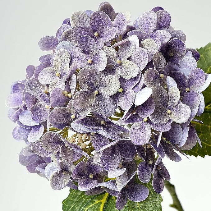 ZYTUYO 4 Pcs 20'' Gray Purple Real Touch Hydrangea Artificial Flowers Vintage Lifelike Latex Hydrangeas Long Stem for Boho Home Decor Porch Outdoor Wedding Kitchen Xmas Table Centrepiece