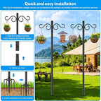 NUERPO Adjustable Shepherd Hooks for Outdoor, 2 Pack 80 Inch 5 Prong Base Bird Two Sided Feeder Poles, Heavy Duty Shepherds Hook, Suitable for Garden in Hanging Flower Basket, Lantern, Bird Nests