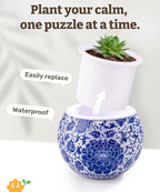 PieceRelax 3D Puzzle Planter - Oriental Floral Ornament - Small Round Plant Pots with Drainage, for Mom, Home Decor Flower Pots for Indoor Cactus, Succulents Pots [K1101]