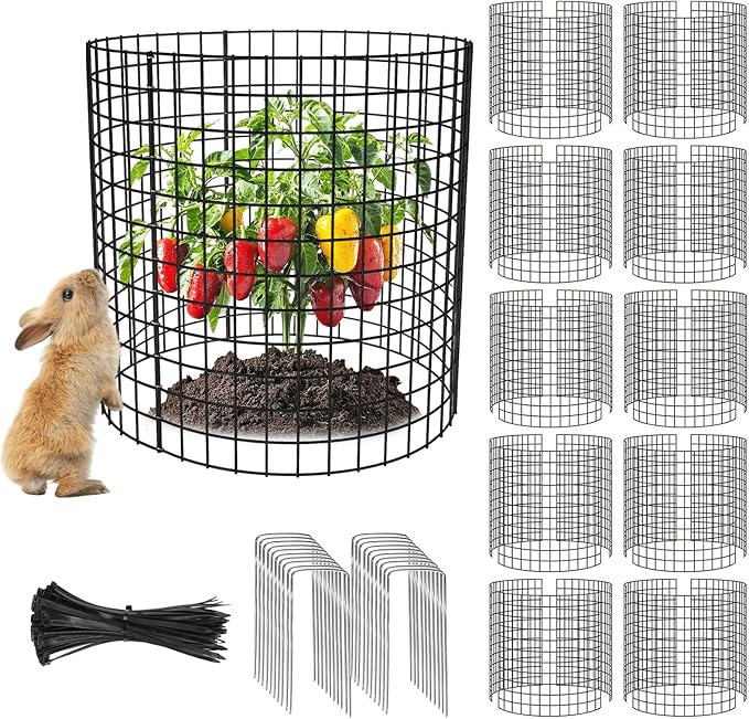 10 Pack Plant Protectors from Animals, 12×14in Wire Plant Protector Covers, Metal Garden Cloche with Ground Stakes and Zip Ties for Deer and Rabbit Protection in Outdoor Gardens