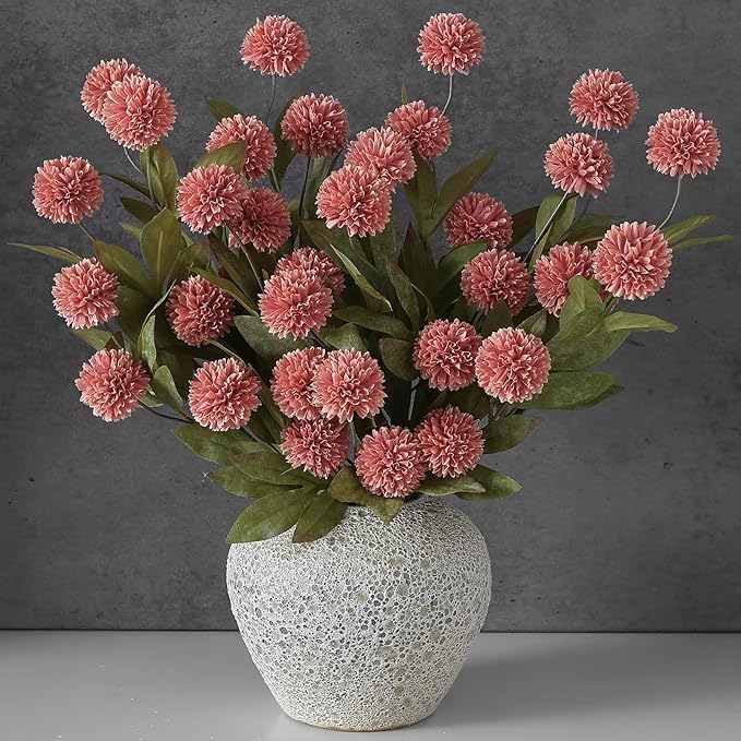 VIERENA 6 Pcs Faux Silk Pompon Mum Artificial Flowers for Vase -27", Bulk Fake Chrysanth Branches with Stems for DIY Bouquet Centerpieces Wedding Fillers Arrangements Shower Decorations (Dusty Pink)