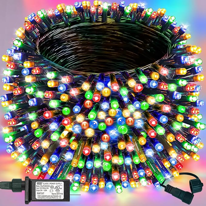 Decute 300LED Christmas String Lights Outdoor Waterproof 105FT UL Certified with End-to-End Plug 8 Modes, Multicolor Indoor Starry Fairy Lights for Christmas Tree Patio Garden Wedding Party Decor