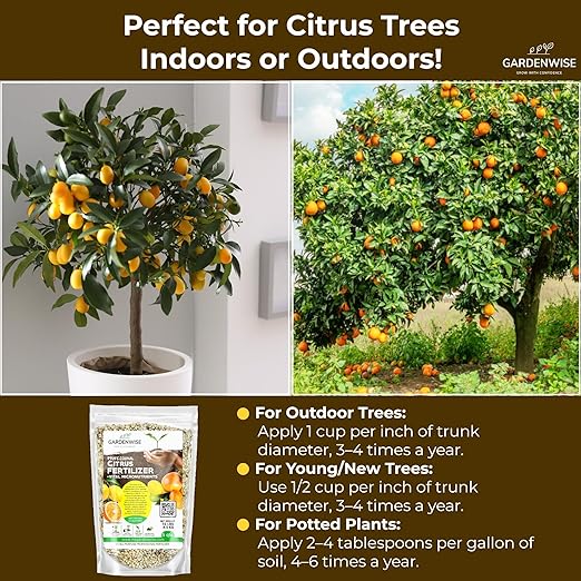 GARDENWISE Professional Citrus Fertilizer + Vital Micronutrients; Perfect Balanced NPK for All Citrus; for Indoor and Outdoor Plants; Orange, Lime, Avocado and Lemon Tree Fertilizer (10 QUARTS)