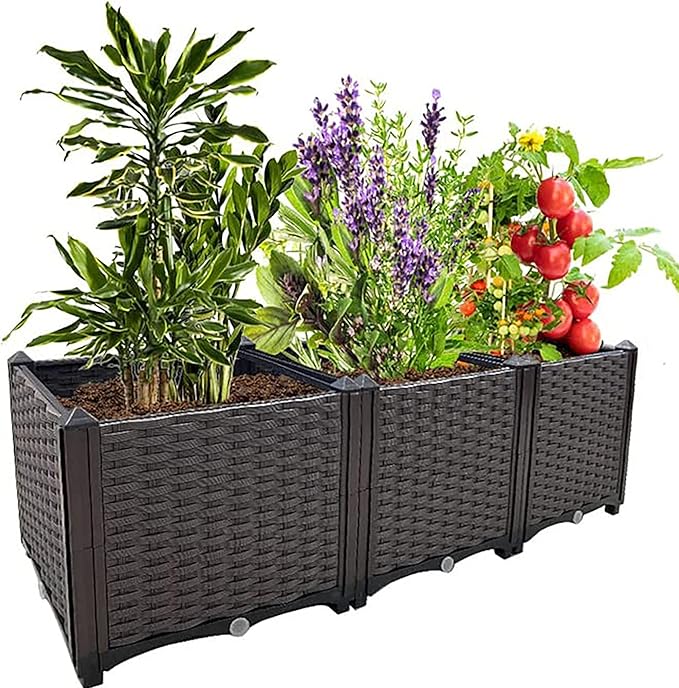 Raised Garden Beds Planters for Outdoor Plants Box Plastic Elevated Garden Bed Kit for Vegetables Flowers Herbs in Backyard Patio Balcony