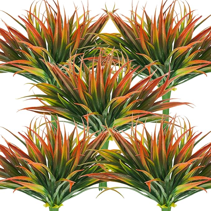 32 Pcs Artificial Grass Fake Plants 17.3in Outdoor Plastic Plants UV Resistant Greenery Fake Grass for Home Window Garden Office Patio Hanging Planter Pathway Front Porch Décor Red