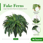 Der Rose 2 Pack 49" Fake Ferns Large Artificial Ferns for Outdoors UV Resistant Faux Boston Fern Plants with 96 Fronds for Garden Porch Home Office